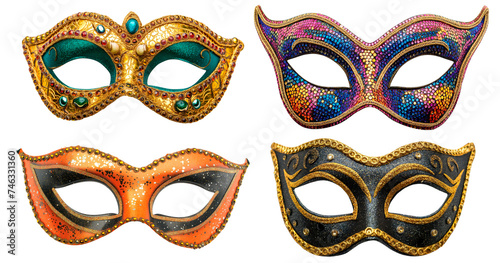 Set of carnival colorful eye masks. Isolated on a transparent background.
