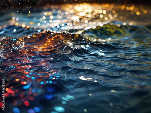 Reflections of colorful water swaying in the background of bokeh.