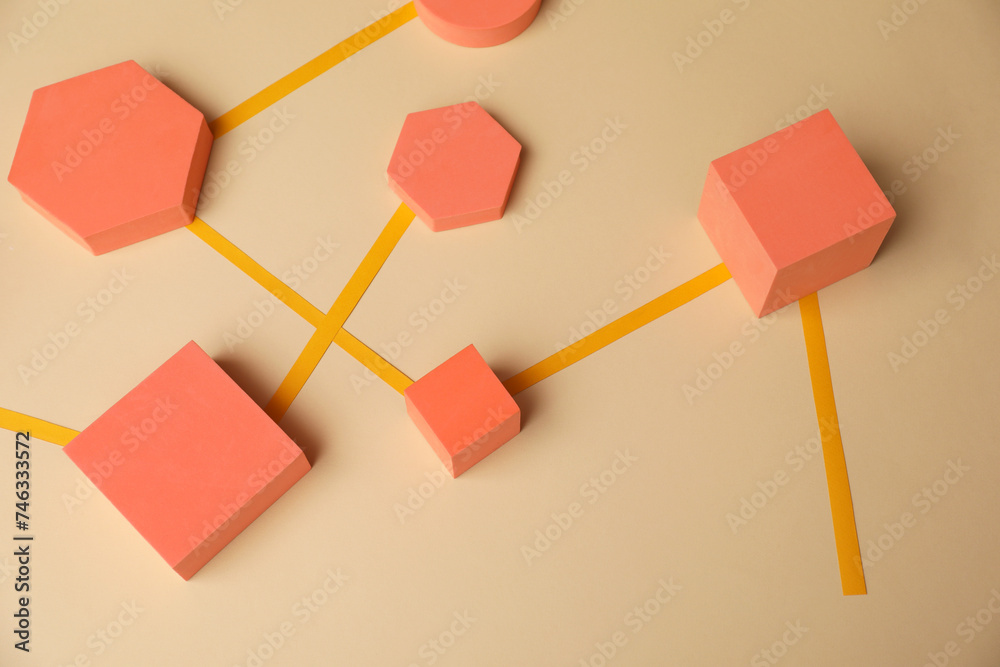 Business process organization and optimization. Scheme with geometric figures on beige background