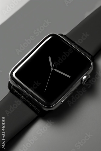 Smartwatch with a sleek black design, blank screen, epitomizing modern wearable technology