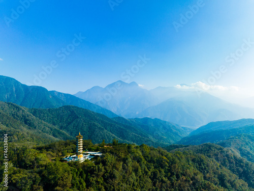 Aerial view Landscape of Sun Moon Lake and Ci'en Pagoda in Nantou, Taiwan.