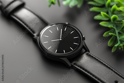 Smartwatch with a sleek black design, blank screen, epitomizing modern wearable technology