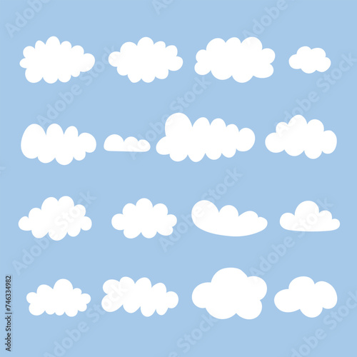 Set with clouds, on blue background. Vector