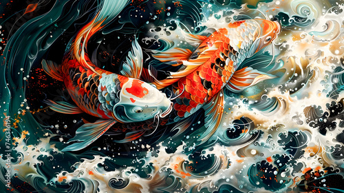 Koi Fish Painting by Emanuel Art in Hyper-Detailed Style photo