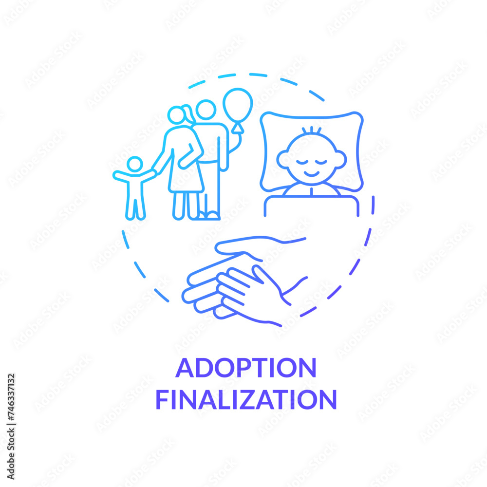 Adoption finalization blue gradient concept icon. Becoming parents. Happy family united. Getting parental rights. Round shape line illustration. Abstract idea. Graphic design. Easy to use