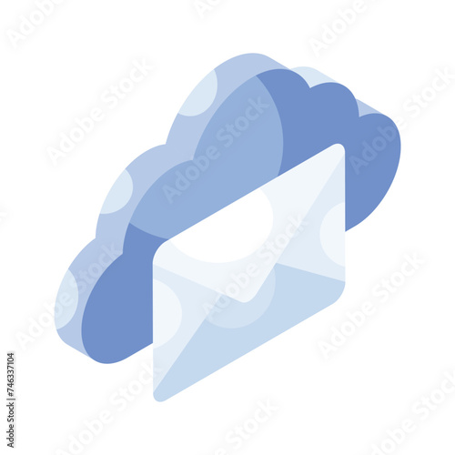 Letter envelope with cloud denoting concept isometric icon of cloud email