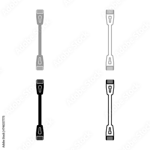 Patch cable path cord ethernet technology rj45 net concept set icon grey black color vector illustration image solid fill outline contour line thin flat style