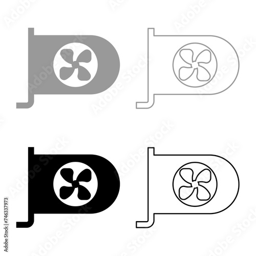Graphic card GPU PC personal computer hardware components set icon grey black color vector illustration image solid fill outline contour line thin flat style