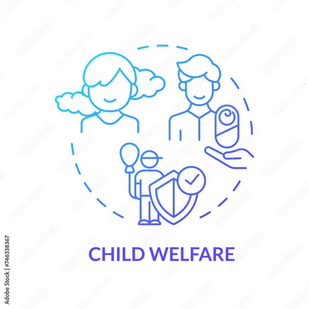 Child welfare blue gradient concept icon. Happy childhood. Kids wellbeing. Protecting children rights. Adoption benefit. Round shape line illustration. Abstract idea. Graphic design. Easy to use