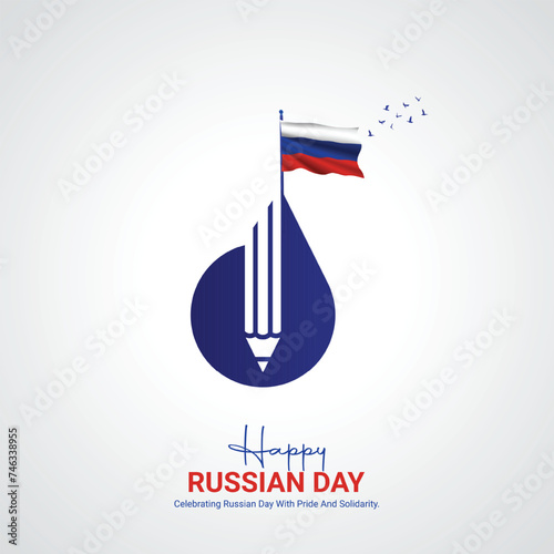 russian independence day. russian independence day creative ads design, 12 june. social media poster, vector, 3D illustration.  photo