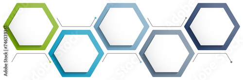 Infographic template with 5 hexagons with line icons, process chart photo