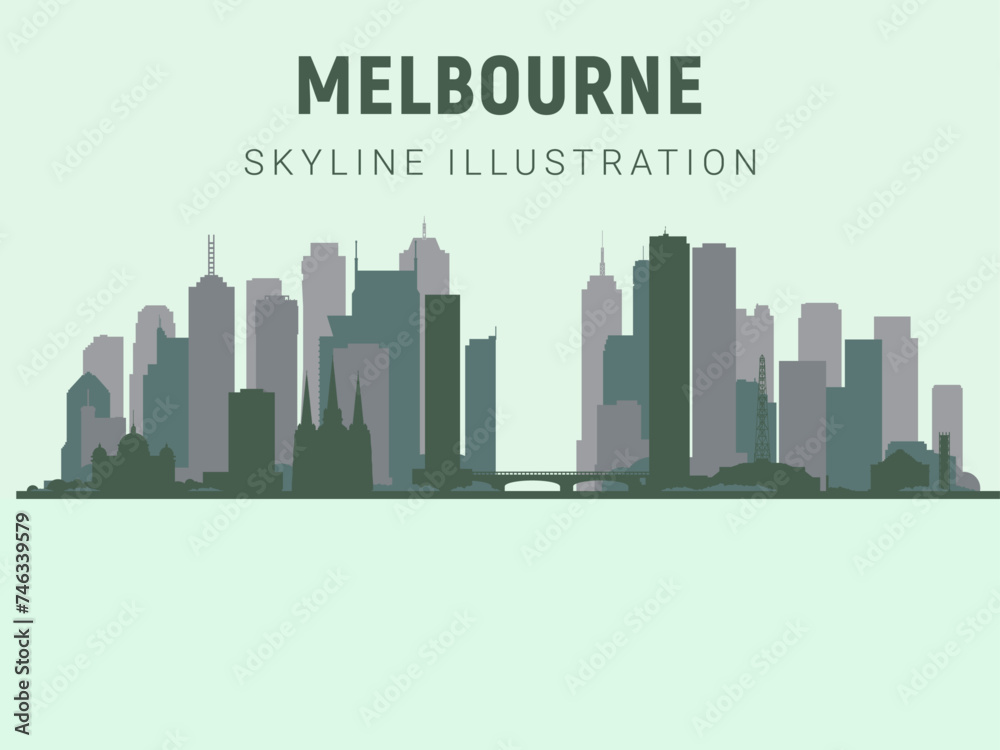 Skyline and landmarks silhouette, light green tone gradient design. shoreline skyline horizontal banner. skyline in flat style. Vector template for your design. EPS