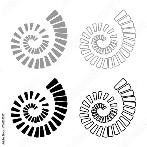 Spiral staircase circular stairs set icon grey black color vector illustration image solid fill outline contour line thin flat style