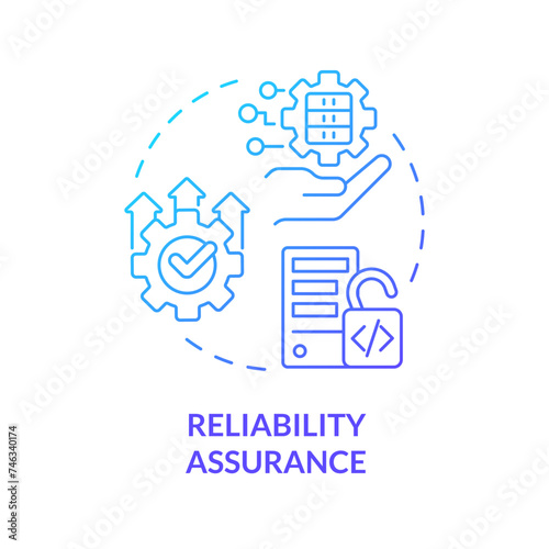 Reliability assurance blue gradient concept icon. Quality practices, assessment management. Performance analysis, correction. Round shape line illustration. Abstract idea. Graphic design. Easy to use