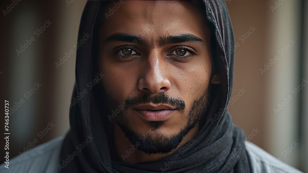 portrait of a pretty young muslim man, portrait of a man, pretty muslim man