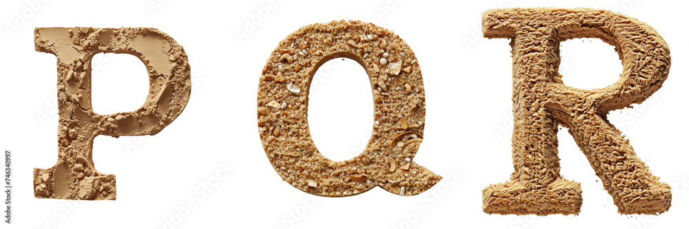 Sand Textured Letters P, Q, R Isolated on Transparent or White Background, PNG Sand Textured Letters P, Q, R Isolated on Transparent or White Background, PNG
