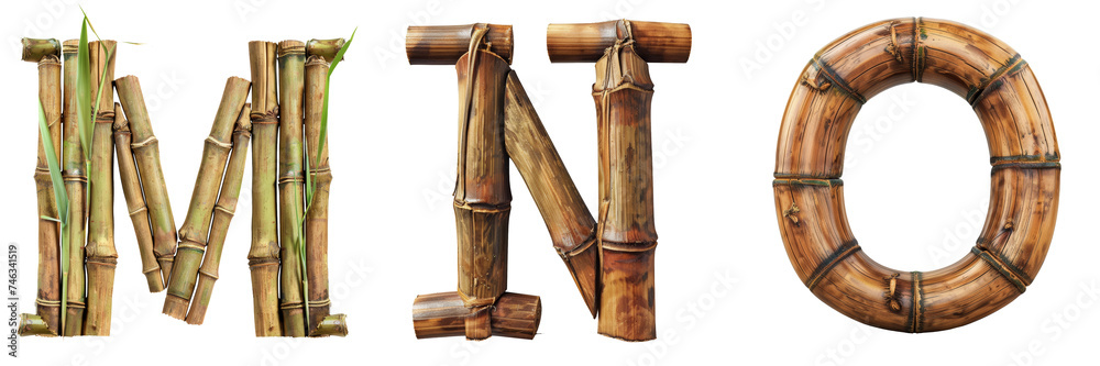 Bamboo Letters M N O Isolated on Transparent or White Background, PNG Bamboo Letters M N O Isolated on Transparent or White Background, PNG