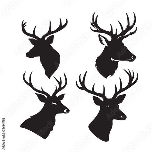Deer silhouettes , roe deer silhouettes, deer head silhouettes, vector collection