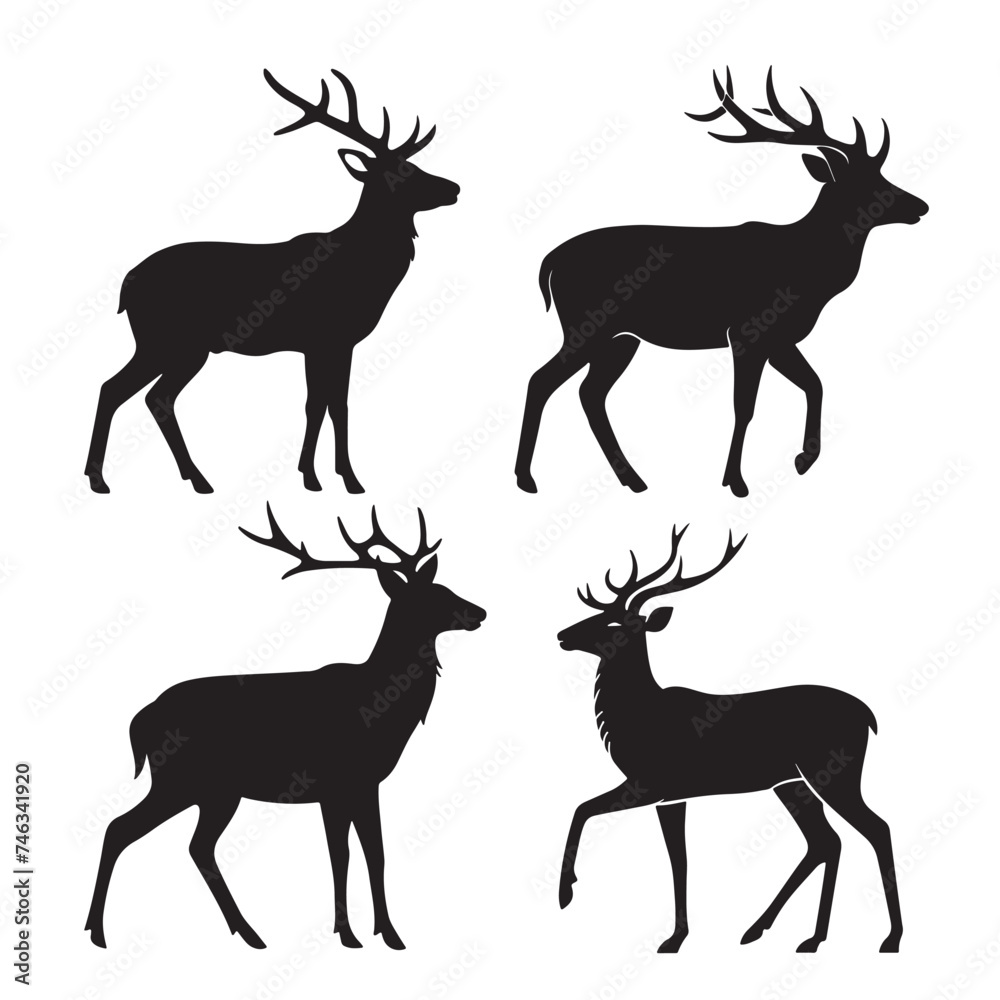 Naklejka premium Deer silhouettes , roe deer silhouettes, deer head silhouettes, vector collection
