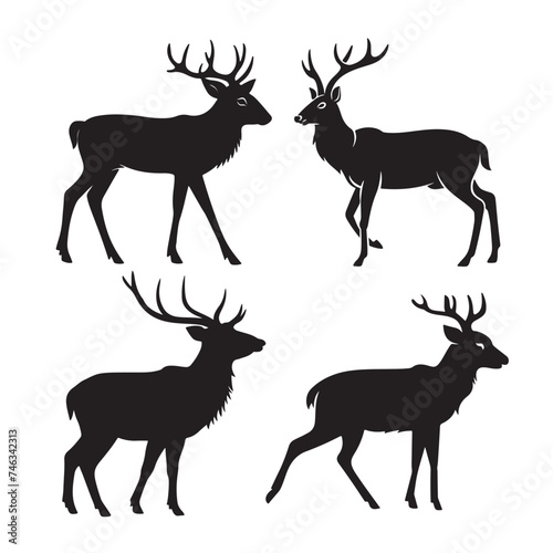Deer silhouettes , roe deer silhouettes, deer head silhouettes, vector collection