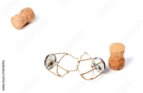 Two corks from champagne wine and muselets