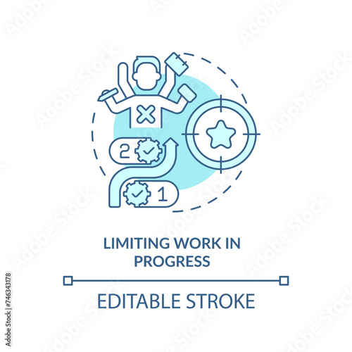 Limiting work in progress soft blue concept icon. Workflow managing. Round shape line illustration. Abstract idea. Graphic design. Easy to use in infographic, promotional material, article