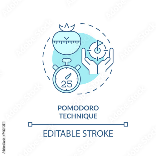 Pomodoro technique soft blue concept icon. Focus control. Round shape line illustration. Abstract idea. Graphic design. Easy to use in infographic, promotional material, article, blog post