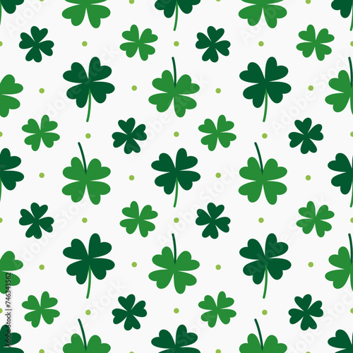 St. Patrick s Day Lucky Green Clovers on White Seamless Pattern Design