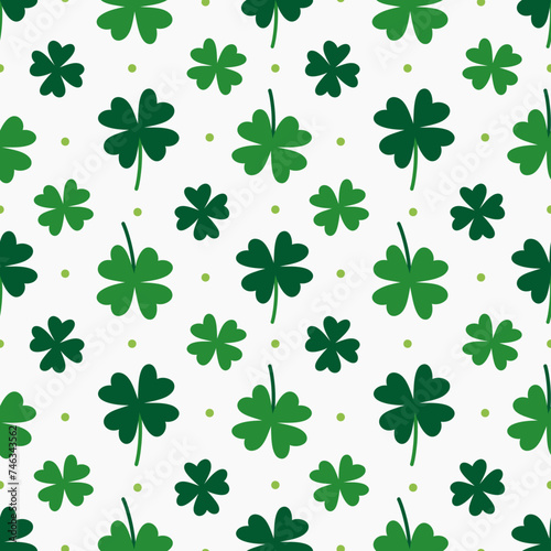 St. Patrick's Day Lucky Green Clovers on White Seamless Pattern Design