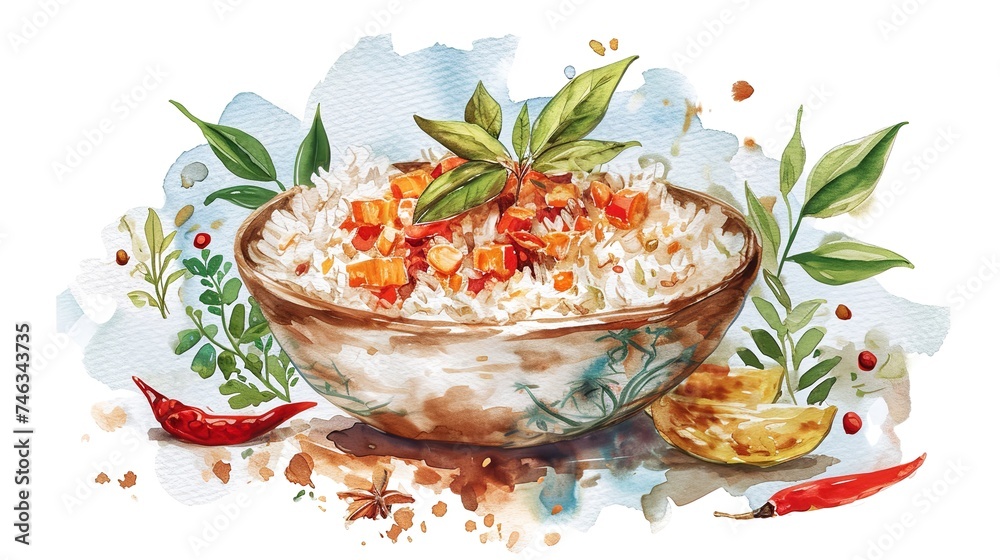 Indian Rice: Indian Food in Watercolor Style Stock Illustration | Adobe ...