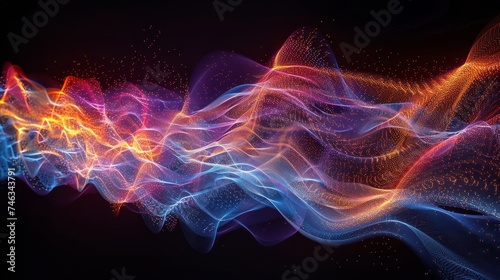 Illustrate the dynamic interplay of light and technology in abstract tech patterns  symbolizing connectivity