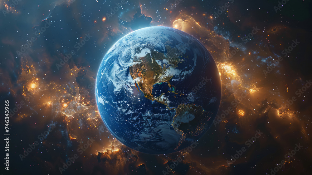 Obraz premium the Earth is protected from ultraviolet light, on a galaxy,generative ai