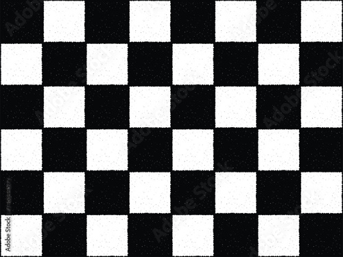 Dust scattered in Chess squares two tone abstract background. Black and white grunge illustration