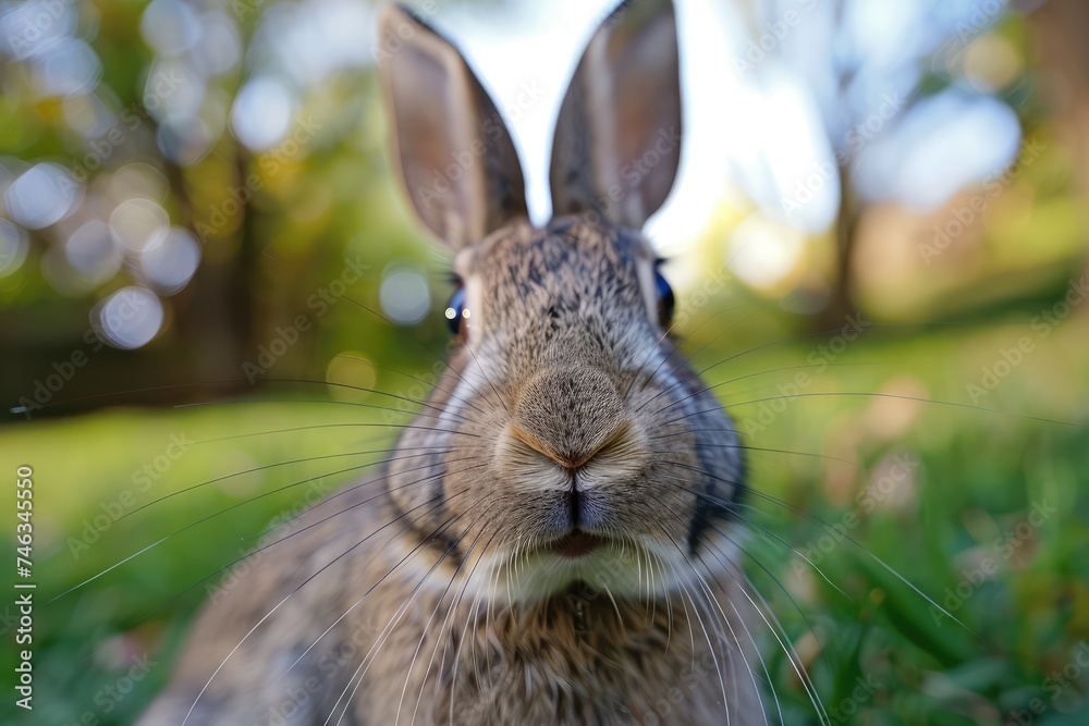 Rabbit Close up Portrait, Fun Animal Looking into Camera, Rabbit Nose, Wide Angle Lens, Funny