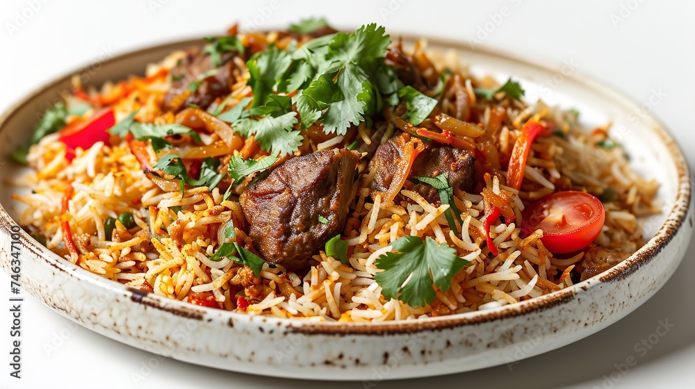 Mutton Biryani in White Isolated Background Mutton Biryani in White Isolated Background