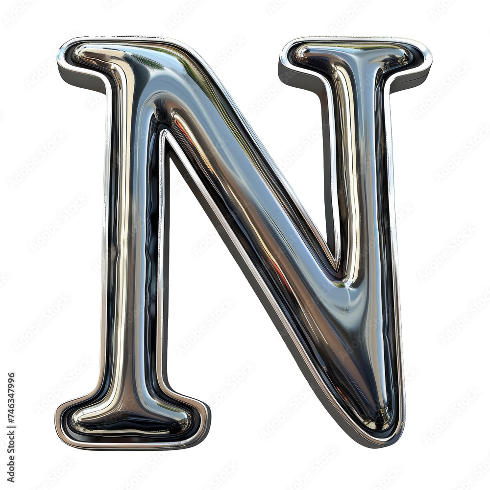 Sleek Design Letter N Isolated on Transparent or White Background, PNG