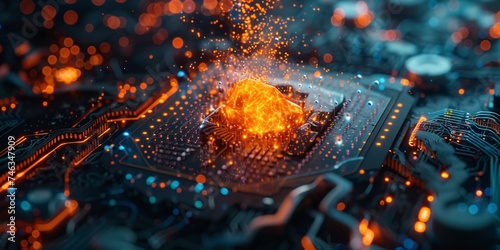 a computer chip with sparks