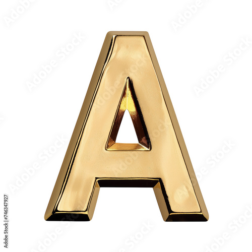 Smooth Gold Letter A Isolated on Transparent or White Background, PNG