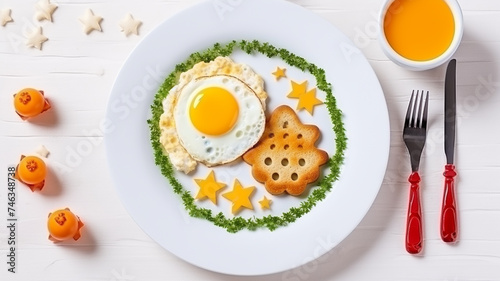 Fried eggs for breakfast on a plate on a white background, protein food for a healthy diet