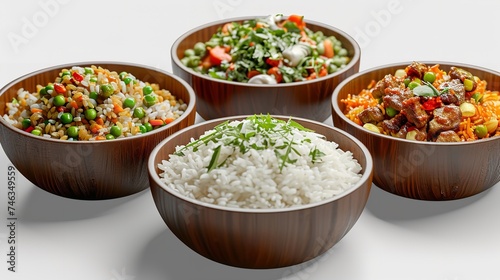 Rice Dishes Isolated on Transparent or White Background