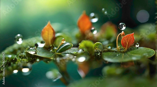 little tiny plants with little drop of water on the tiny leaves with mud and lush green color with mud in background  of the leaves abstract background  © Ya Ali Madad 