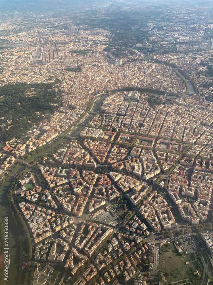 Rome city and Tiber river viewed from above. Rome, Italy