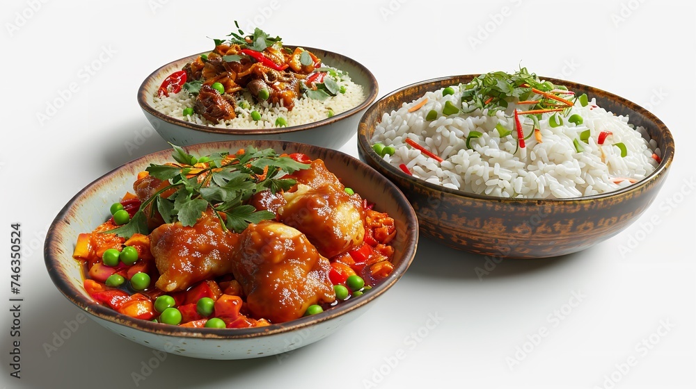 Rice Dishes Isolated on Transparent or White Background Rice Dishes Isolated on Transparent or White Background
