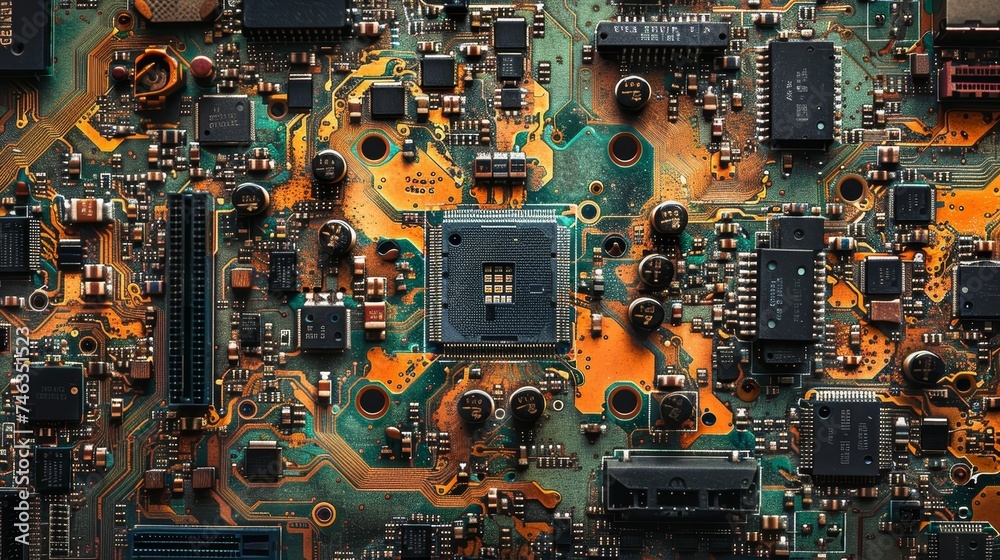 Unveil the microscopic universe within circuit boards, a testament to human ingenuity and technological advancement