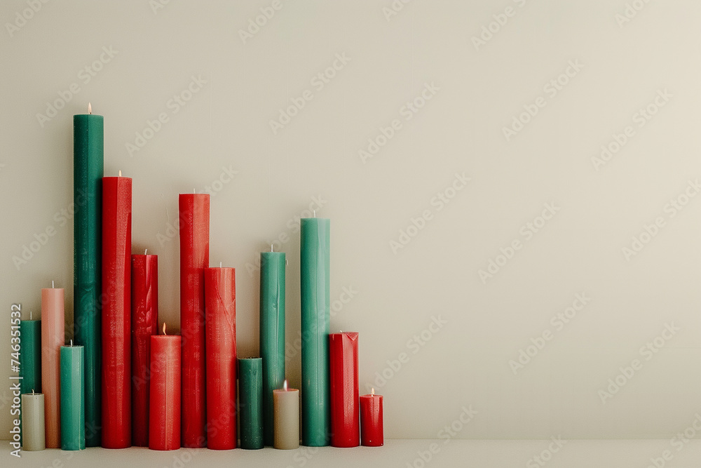 An elegant candlestick chart for stock market analysis, with red and green candles on a clean, cream-colored background. An elegant candlestick chart for stock market analysis, with red and green candles on a clean, cream-colored background.