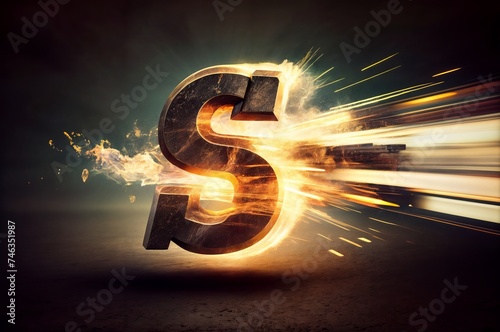 Flaming S sign with motion blur on dark background photo