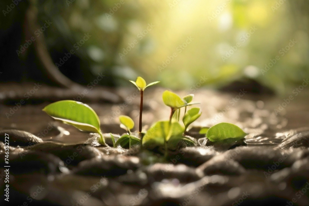 little tiny plants with little drop of water on the tiny leaves with mud and lush green color with mud in background of the leaves abstract background little tiny plants with little drop of water on the tiny leaves with mud and lush green color with mud in background of the leaves abstract background