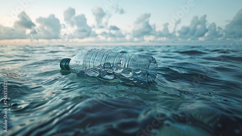 Plastic water bottles pollution in ocean (Environment concept) photo
