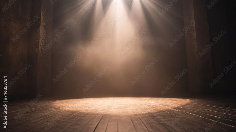 Close-up of an empty stage set for a modern dance performance, with dynamic lighting casting dramatic shadows - obrazy, fototapety, plakaty 