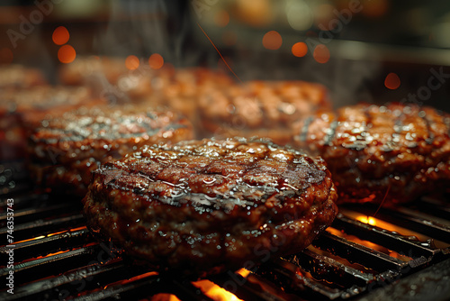 Beef steaks on the grill, close-up, shallow depth of field